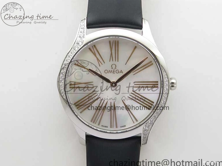 0116 StreetReady Ladies’ De Ville Trésor Diamond SS 3AF 1:1 Best Edition White MOP Dial RG Markers On Black Fabric strap Swiss Quartz 7884